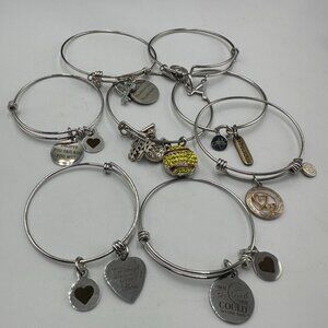Expandable Wire Charm Bangle Bracelet Lot Silver Tone Inspirational Set of 8